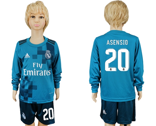 Real Madrid #20 Asensio Sec Away Long Sleeves Kid Soccer Club Jersey